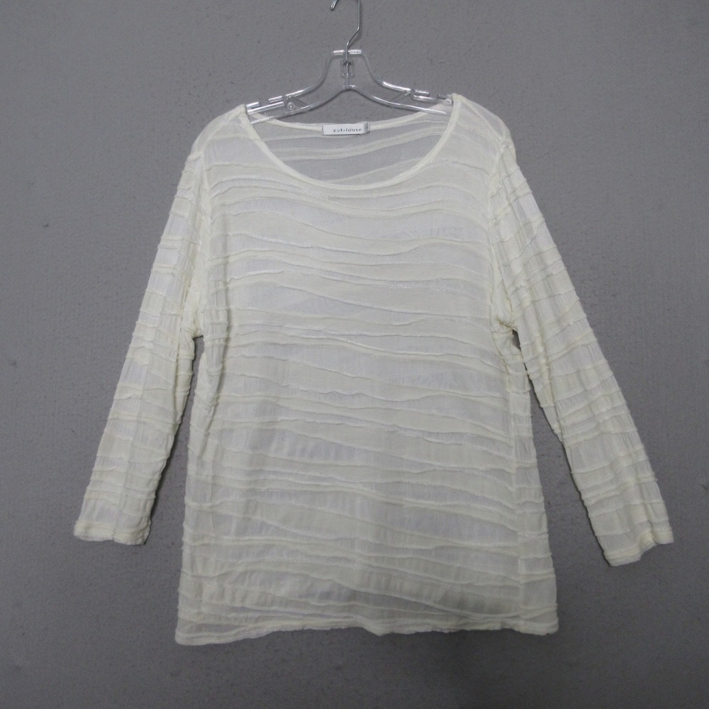 Cut Loose Top Large White Textured Sheer Lagenlook Minimalist Artsy Neutral Boho